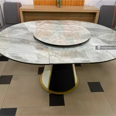 Bàn ăn tròn xoay mặt đá Round xếp mở thoải mái