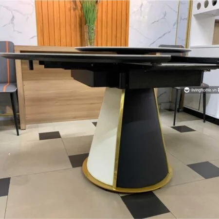Bàn ăn tròn xoay mặt đá Round xếp mở thoải mái