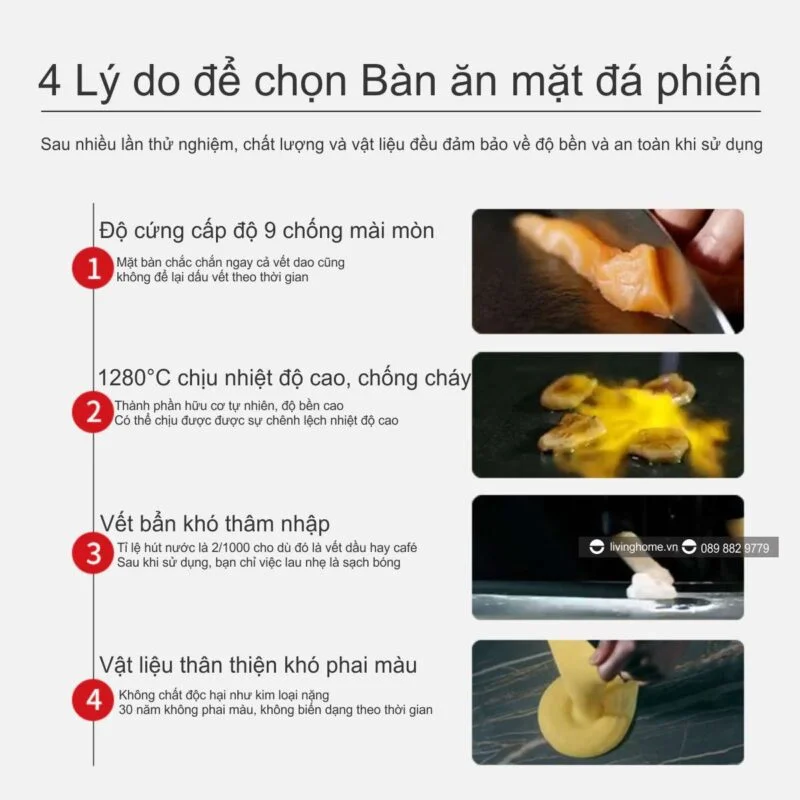 Bàn Ăn Bếp Từ Thông Minh Mặt Đá Ceramic - DAIRIO 34 4 Lý do tuyệt vời để bạn chọn bàn ăn mặt đá phiến siêu bền