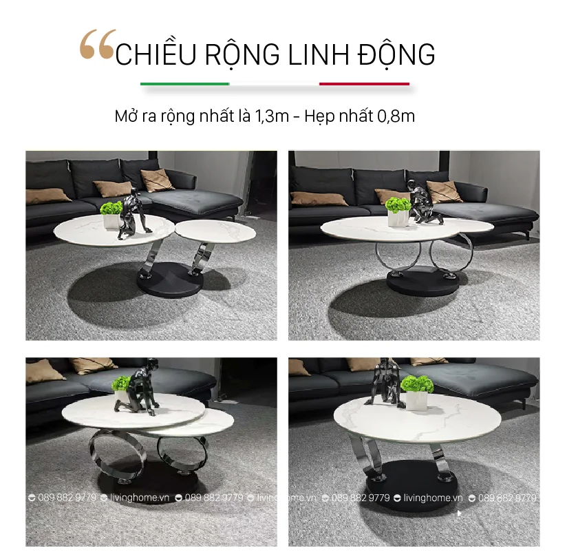 Bàn trà tròn mặt đá phiến Biona chân inox mạ siêu bền