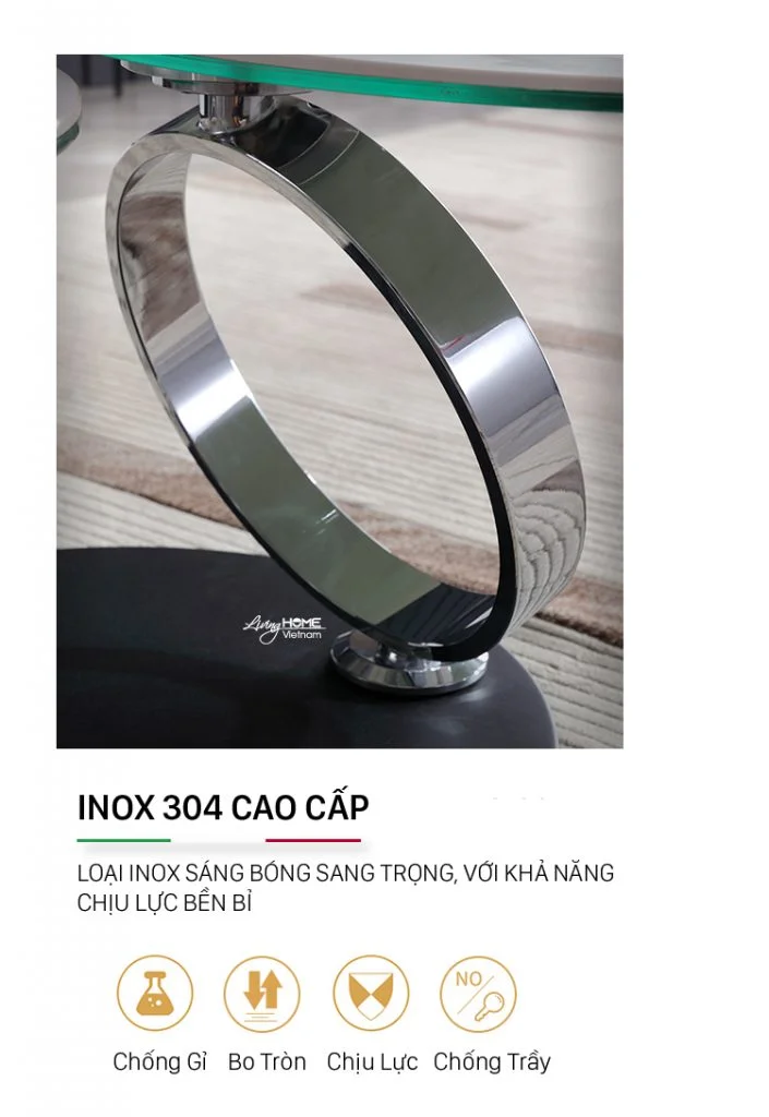 Bàn Trà Đôi Mặt Đá Tròn Ceramic Chân Inox Mạ Bóng - Biona 11 Bàn trà tròn mặt đá phiến Biona chân inox mạ siêu bền