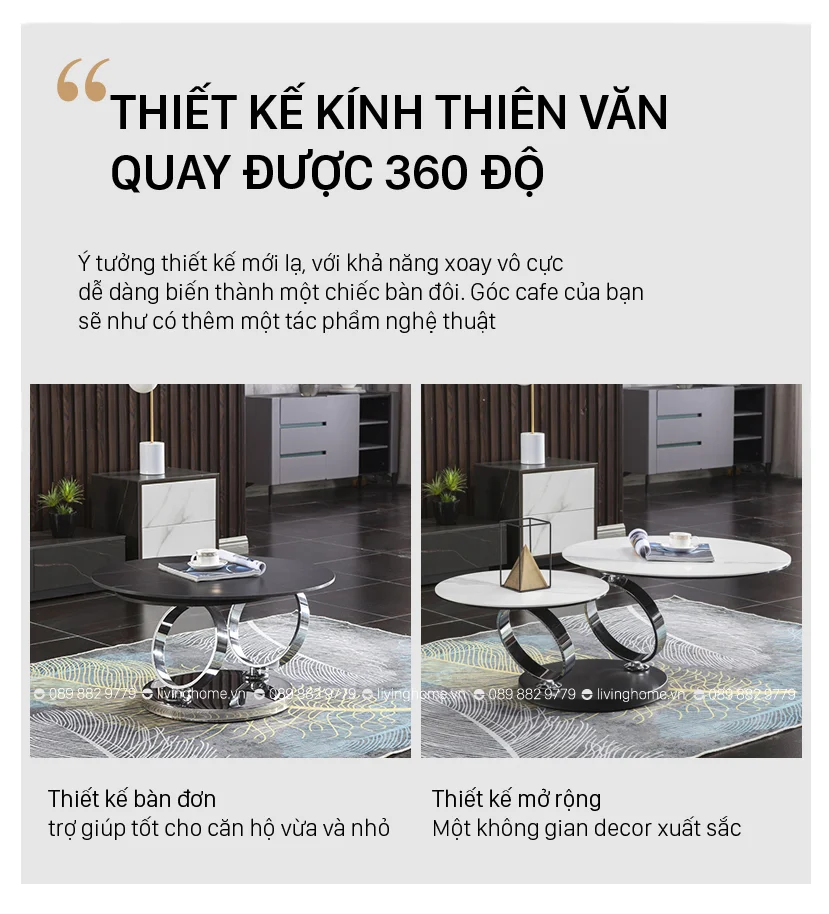 Bàn trà tròn mặt đá phiến Biona chân inox mạ siêu bền