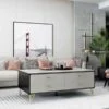Bàn trà mặt kính Flora chân inox mạ vàng 2 Bàn trà Sofa mặt kính sang trọng LVH-TT60 NEW 2020