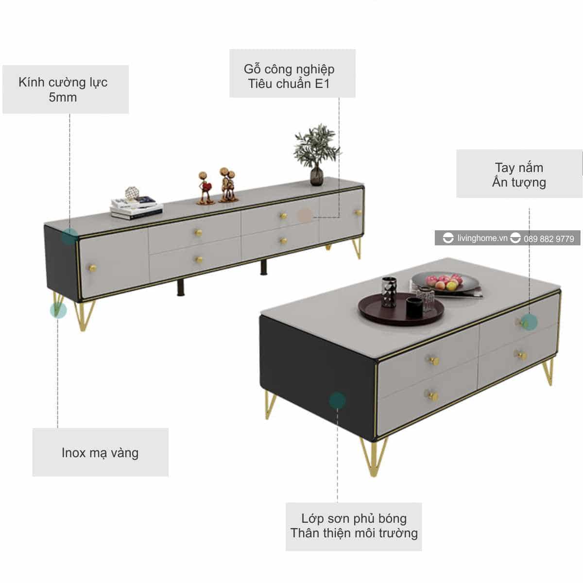 Bàn trà Sofa mặt kính sang trọng LVH-TT60 NEW 2020 13 Bộ Kệ tivi & Bàn trà Sofa mặt kính sang trọng LVH-TT60 New 2020