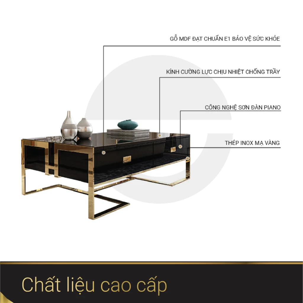 Bàn trà mặt kính Annabel khung chân inox mạ vàng đẹp sáng 15 Bàn trà mặt kính Annabel khung chân inox mạ vàng đẹp sáng
