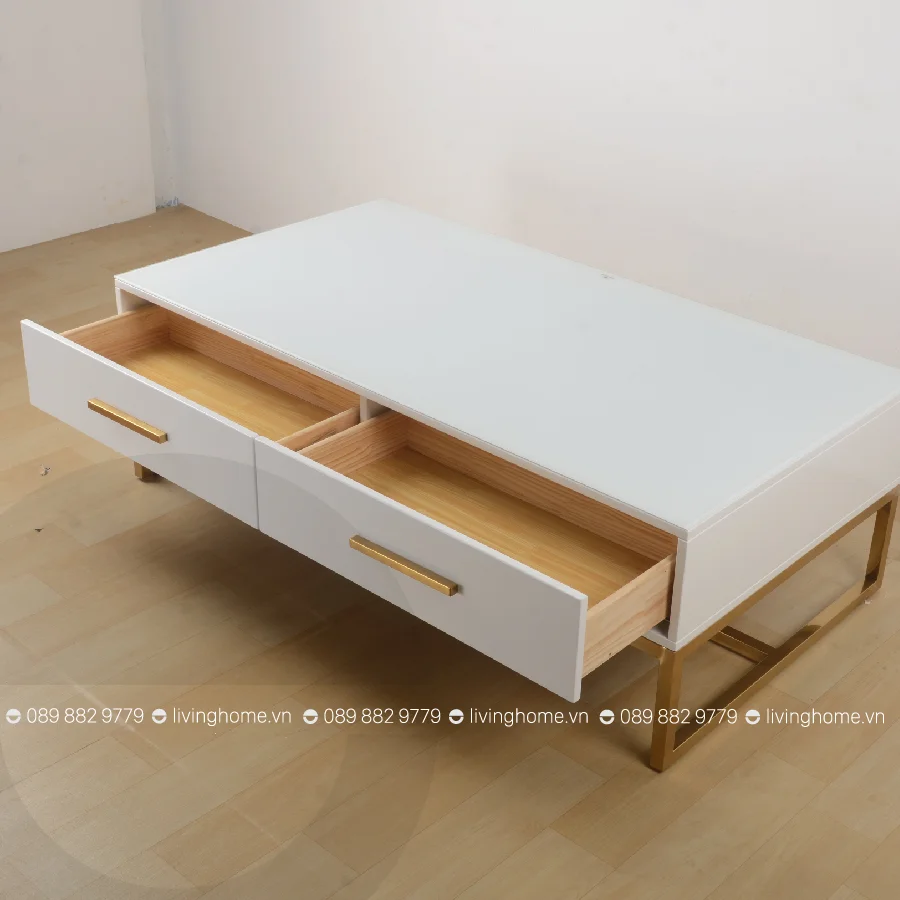 Bàn trà mặt kính Katie khung chân thép mạ vàng đẹp sáng 10 Bàn trà mặt kính Katie khung chân inox mạ vàng đẹp sáng