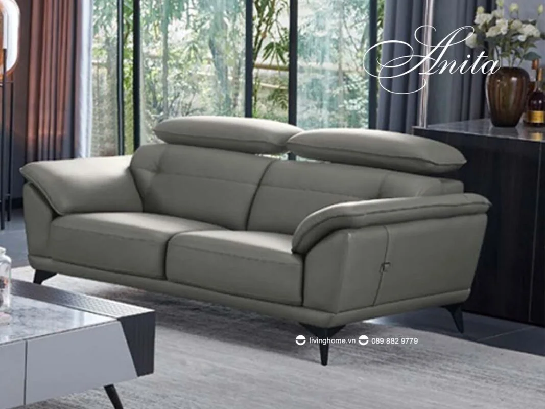 Bộ sofa băng giả da cao cấp - Anita 10 Bộ sofa băng Anita giả da màu ghi nhạt