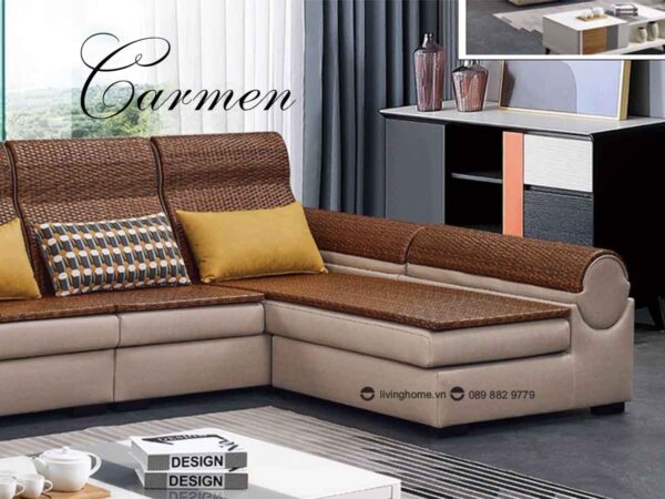 Sofa Góc Carmen Da Công Nghệ Phối Màu Be Nâu