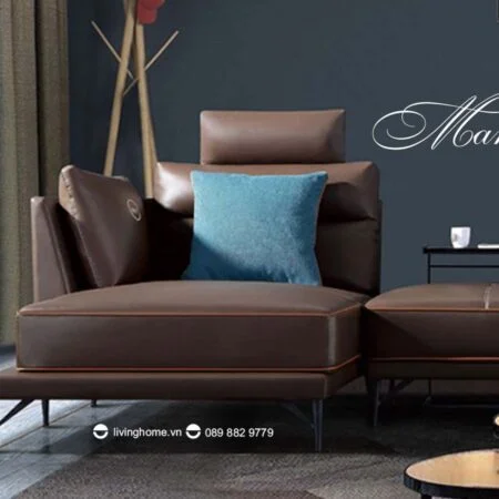 Sofa góc Marina da bò thật màu nâu đậm