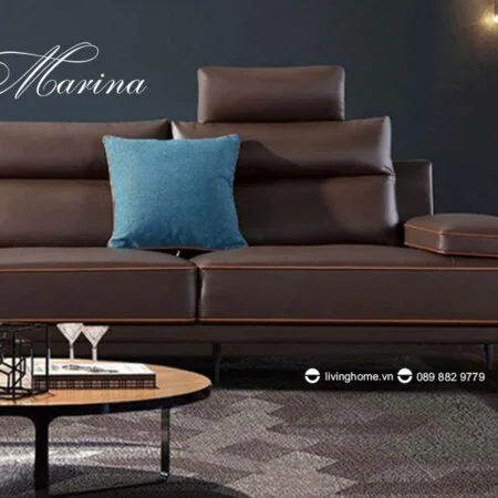 Sofa góc Marina da bò thật màu nâu đậm