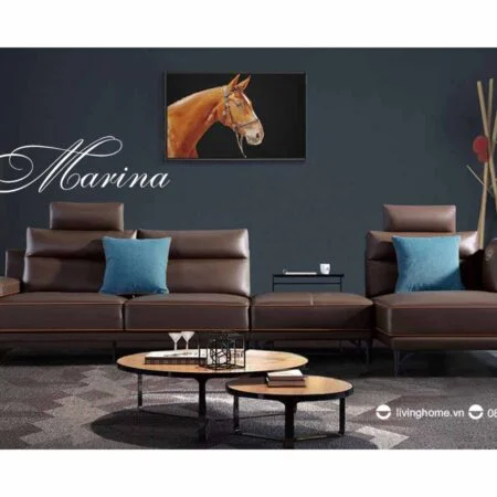 Sofa góc Marina da bò thật màu nâu đậm