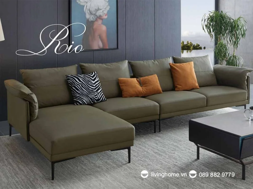 Sofa góc da bò thật cao cấp - Rio 10 Sofa góc Rio da bò thật