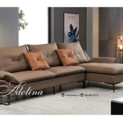 Sofa góc Adelina da bò nhập khẩu màu nâu sang trọng
