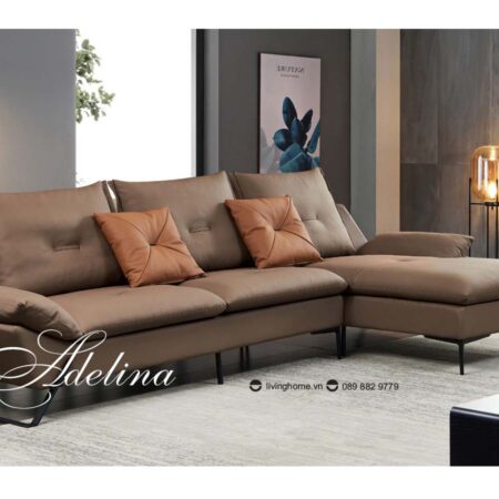 Sofa góc Adelina da bò nhập khẩu màu nâu sang trọng