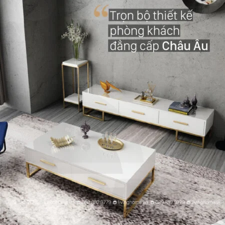 Kệ tivi mặt kính khung inox mạ vàng LVH-617