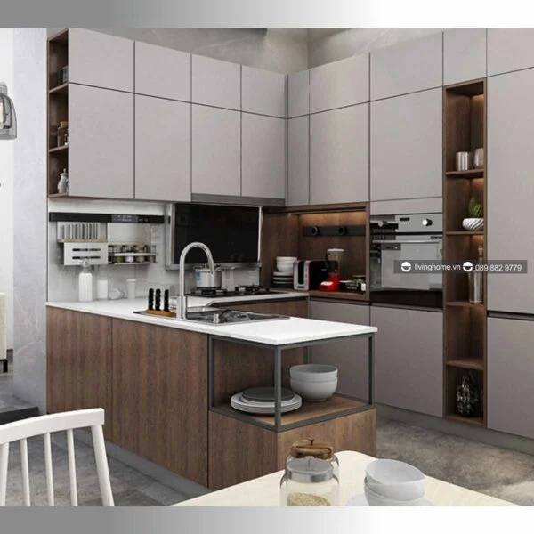 Tủ bếp chữ U đương đại Floating Island New Collection