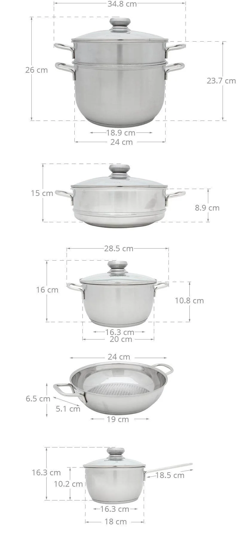 Bộ Nồi Inox 5 Món FiveStar FS08CG1 17 Bộ Nồi Inox 3 Món FiveStar FS08CG1