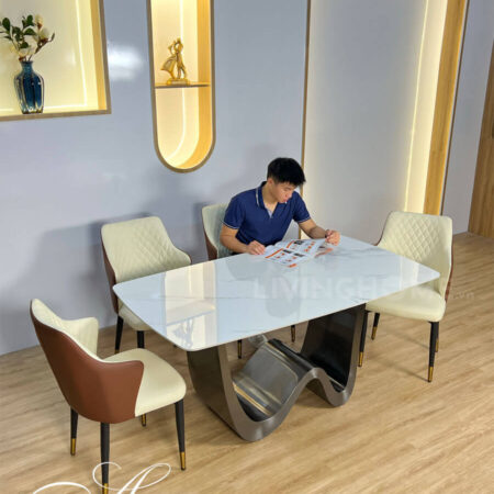 Bàn Ăn Mặt Đá Ceramic Chân Thép Cao Cấp - Augus