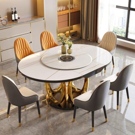 Bàn Ăn Mặt Đá Mở Rộng Thông Minh Có Mâm Xoay Kết Hợp Bếp Từ Hiện Đại - CAMARO