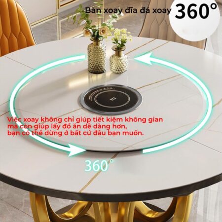 Bàn Ăn Mặt Đá Mở Rộng Thông Minh Có Mâm Xoay Kết Hợp Bếp Từ Hiện Đại - CAMARO