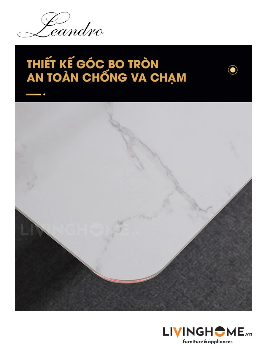 Bộ Bàn Ăn Cao Cấp Mặt Đá Sang Trọng Nhập Khẩu - LEANDRO 18 Bàn ăn mặt đá phiến Leandro phủ creamic cao cấp