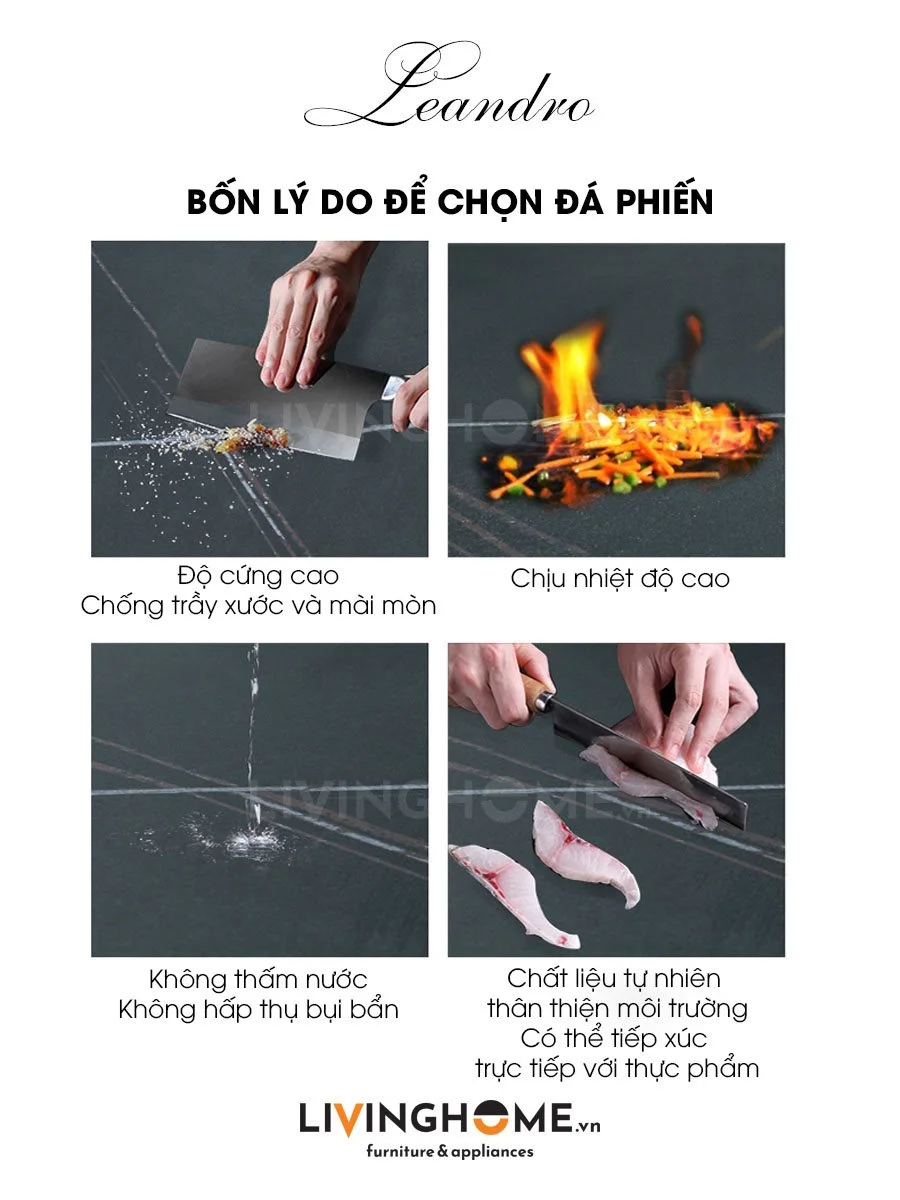 Bộ Bàn Ăn Cao Cấp Mặt Đá Sang Trọng Nhập Khẩu - LEANDRO 20 Bàn ăn mặt đá phiến Leandro phủ creamic cao cấp
