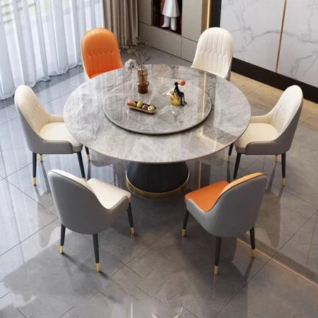Bàn Ăn Tròn Xoay Mặt Đá Marble Sang Trọng - Luciano