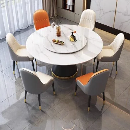 Bàn Ăn Tròn Xoay Mặt Đá Marble Sang Trọng - Luciano