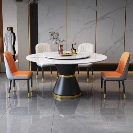 Bàn Ăn Tròn Xoay Mặt Đá Marble Sang Trọng - Luciano