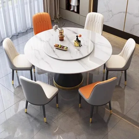 Bàn Ăn Tròn Xoay Mặt Đá Marble Sang Trọng - Luciano
