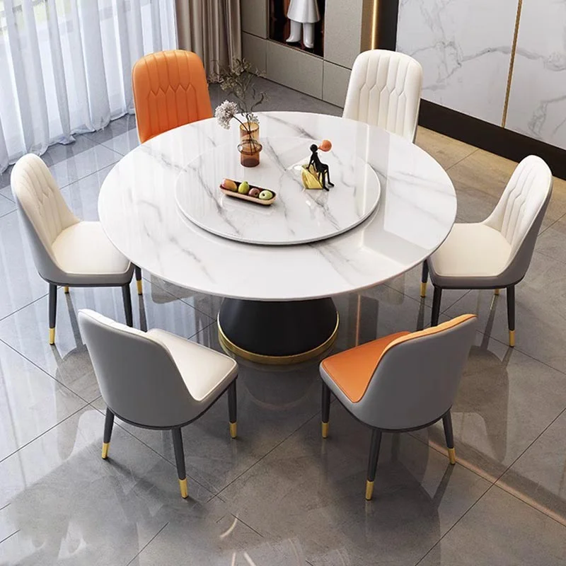 Bàn Ăn Tròn Xoay Mặt Đá Marble Sang Trọng - Luciano