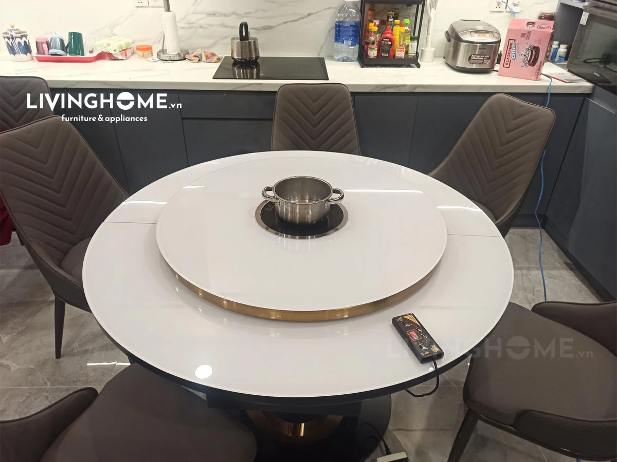 Bàn Ăn Tròn Xoay Thông Minh Có Bếp Từ Mặt Kính - ROMEO 26 ban an romeo thuc te 3