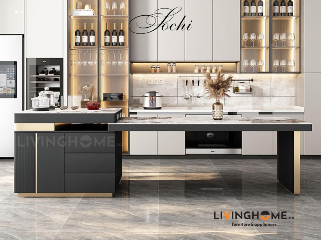 Bàn Ăn Thông Minh Liền Bếp Đảo Mặt Đá Ceramic - Sochi 11 Bàn Ăn Thông Minh Liền Bếp Đảo Nhập Khẩu Sochi