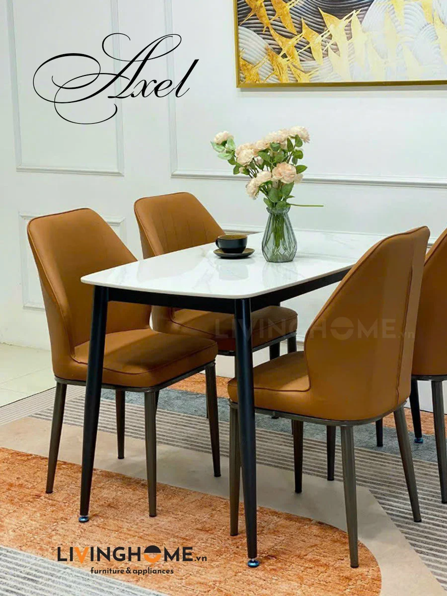 Bàn Ăn Mặt Đá Nhập Khẩu - AXEL 6 Bộ bàn ăn 4 ghế Axel