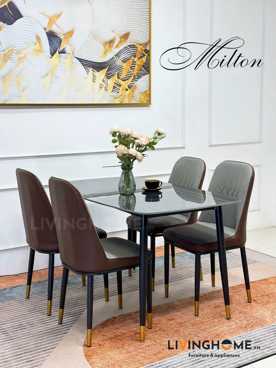 Bàn Ăn Mặt Đá Nhập Khẩu - MILTON 4 Bộ bàn ăn 4 ghế Milton