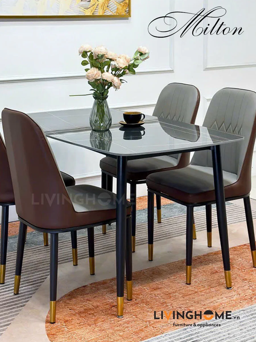 Bàn Ăn Mặt Đá Nhập Khẩu - MILTON 6 Bộ bàn ăn 4 ghế Milton