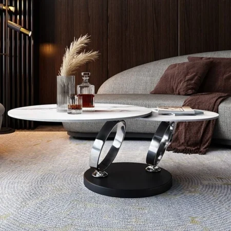 Bộ Bàn Trà Sofa Đôi Mặt Đá Xoay Xếp Thông Minh - Fiona 10 Bộ Bàn Trà Sofa Đôi Mặt Đá Chân Inox Mạ Vàng - Fiona