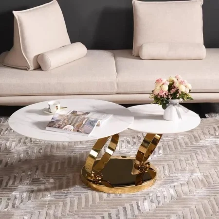Bộ Bàn Trà Sofa Đôi Mặt Đá Xoay Xếp Thông Minh - Fiona 9 Bộ Bàn Trà Sofa Đôi Mặt Đá Chân Inox Mạ Vàng - Fiona
