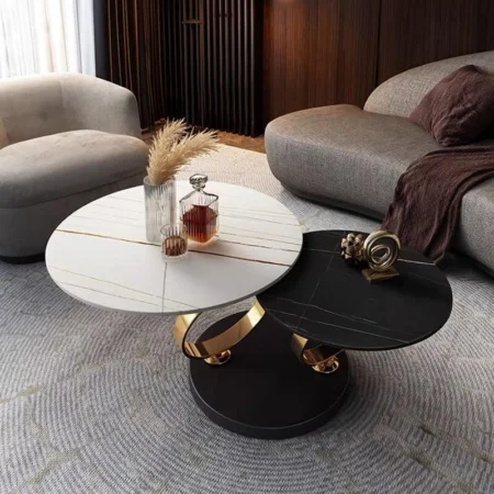 Bộ Bàn Trà Sofa Đôi Mặt Đá Xoay Xếp Thông Minh - Fiona 11 Bộ Bàn Trà Sofa Đôi Mặt Đá Chân Inox Mạ Vàng - Fiona