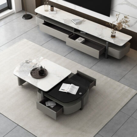 Bàn Trà Xoay 360 Mặt Đá Ceramic - LEONA 11 Bàn Trà Leona