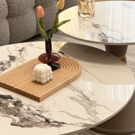 Bộ Bàn Trà Đôi Sofa Mặt Đá Tròn Xinh Sang - Massima