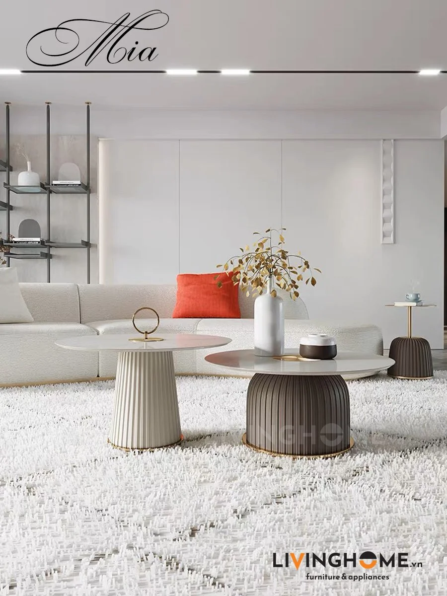 Bàn trà sofa Mia 14 Bàn trà đôi mặt đá hiện đại Mia
