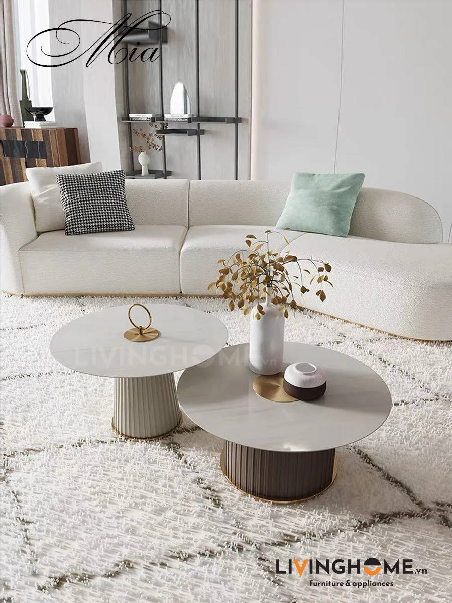 Bàn trà sofa Mia 15 Bàn trà đôi mặt đá hiện đại Mia