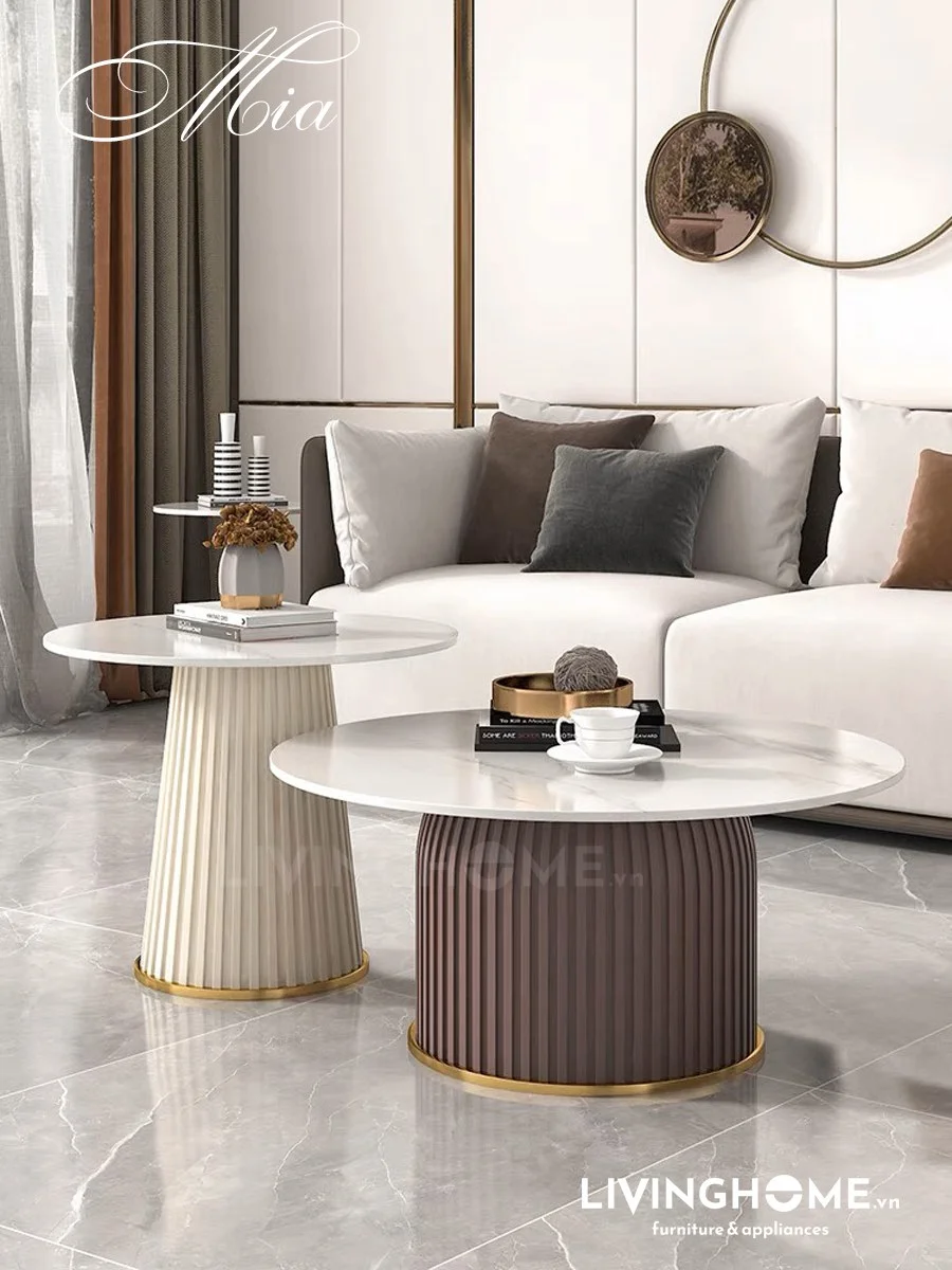 Bàn trà sofa Mia 16 Bàn trà đôi mặt đá hiện đại Mia