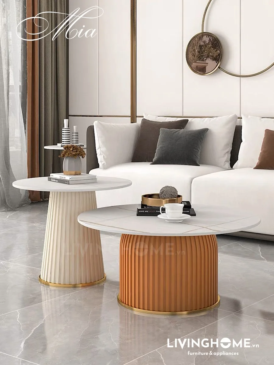 Bàn trà sofa Mia 17 Bàn trà đôi mặt đá hiện đại Mia