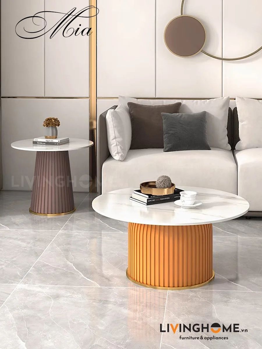 Bàn trà sofa Mia 18 Bàn trà đôi mặt đá hiện đại Mia