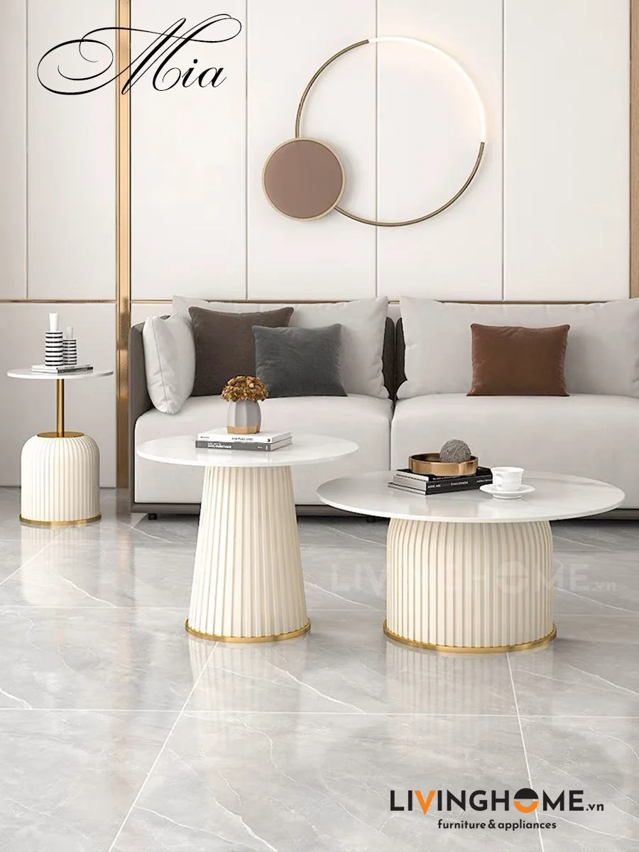 Bàn trà sofa Mia 19 Bàn trà đôi mặt đá hiện đại Mia