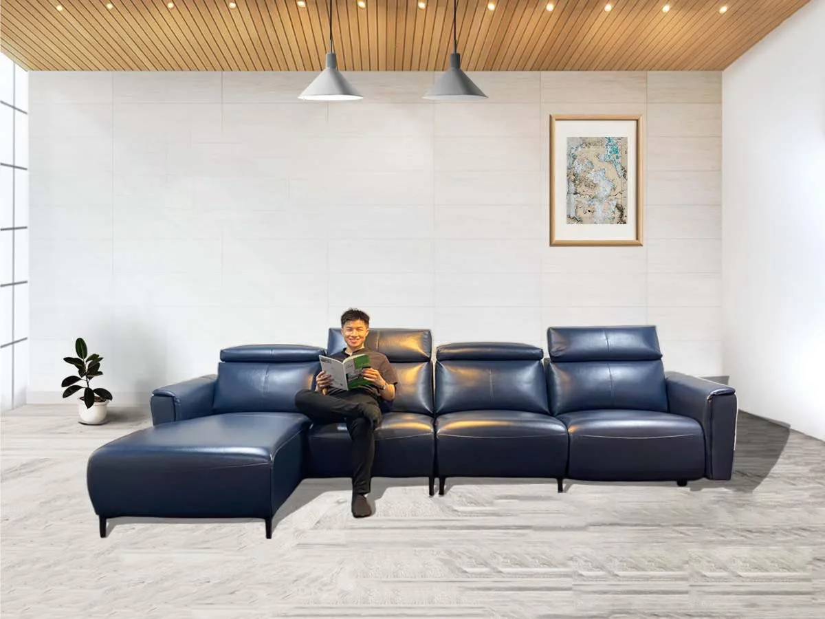 Sofa Góc Da Kết Hợp Ghế Thư Giản Chỉnh Điện - Valero Xanh 5 Sofa Valero